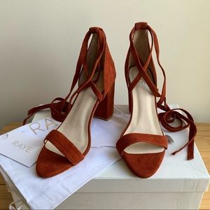NIB Red Suede Layla RAYE Block High Heel Sandal Terracotta 9